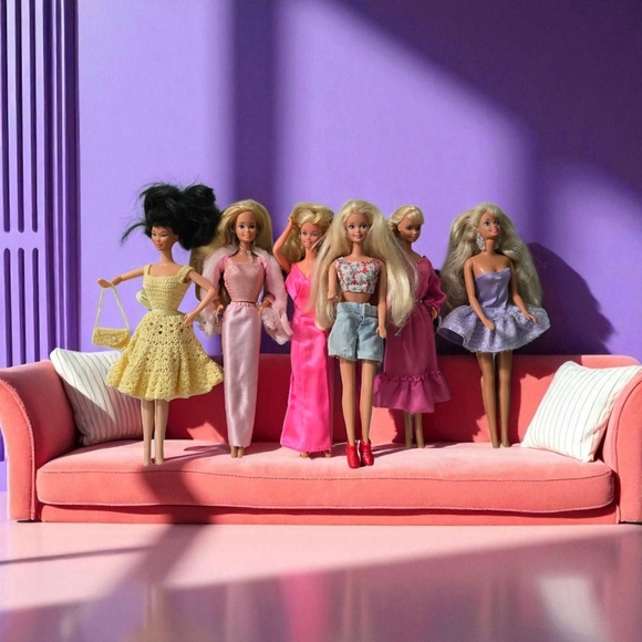 Barbie Other - Set of 6 Vintage Barbie Dolls in Vibrant Dresses